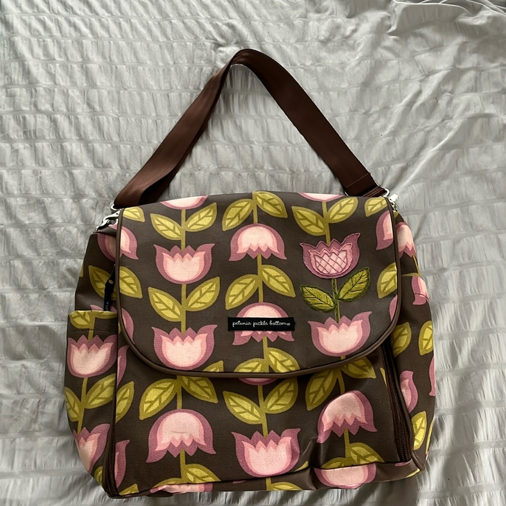 Petunia Pickle Bottom diaper bag - pink tulips - EUC
